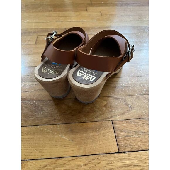 MIA Abba Summer Wooden Clog Sandals Sweden Size 38 Luggage Brown Leather - Picture 10 of 15